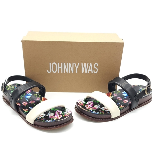 Johnny Was Double Band Leather Floral Sandals Women's Size 10 New in Box - Picture 1 of 10